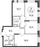 Планировка трехкомнатной(квартира) площадью 77.9 квадратных метров в “ЖК Первый Московский”