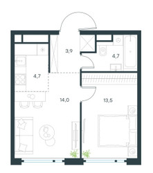 Планировка двухкомнатной(квартира) площадью 40.8 квадратных метров в ЖК “ЖК Level Нижегородская”