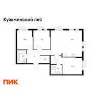 Планировка трехкомнатной(квартира) площадью 81.1 квадратных метров в “ЖК Кузьминский лес”