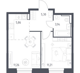 Планировка однокомнатной(квартира) площадью 37.27 квадратных метров в ЖК “ЖК Квартал Строгино”