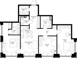 Планировка трехкомнатной(квартира) площадью 94.47 квадратных метров в “ЖК Сити Бэй”