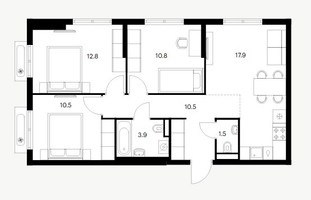Планировка трехкомнатной(квартира) площадью 67.9 квадратных метров в “ЖК Восточное Бутово”