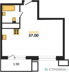 Планировка однокомнатной(квартира) площадью 37 квадратных метров в ЖК “ЖК Гоголь парк”