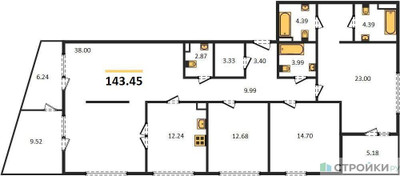 Планировка 4+ комнатной(квартира) площадью 143.45 квадратных метров в ЖК “Квартал Foriver”