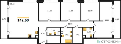 Планировка 4+ комнатной(квартира) площадью 142.6 квадратных метров в ЖК “ЖК СТОУН Грэйн”