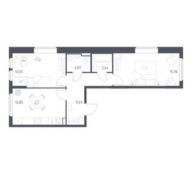 Планировка двухкомнатной(квартира) площадью 57.4 квадратных метров в ЖК “ЖК Остафьево”