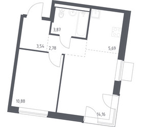 Планировка однокомнатной(квартира) площадью 40.92 квадратных метров в ЖК “ЖК Квартал Западный”