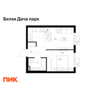 Планировка однокомнатной(квартира) площадью 35.4 квадратных метров в “ЖК Белая Дача парк”