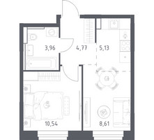 Планировка однокомнатной(квартира) площадью 33.01 квадратных метров в “ЖК Квартал Строгино”