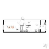 Планировка однокомнатной(квартира) площадью 40.5 квадратных метров в “ЖК Новое Летово”