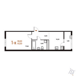 Планировка однокомнатной(квартира) площадью 40.5 квадратных метров в ЖК “ЖК Новое Летово”