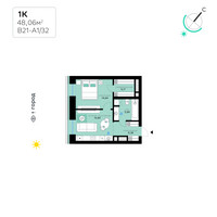 Планировка однокомнатной(квартира) площадью 48.06 квадратных метров в “СберСити в Рублево-Архангельском”