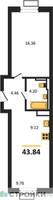 Планировка однокомнатной(квартира) площадью 43.84 квадратных метров в “ЖК Пятницкие луга”