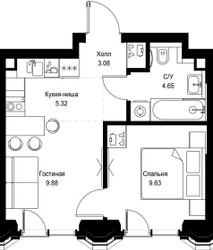Планировка однокомнатной(квартира) площадью 32.56 квадратных метров в ЖК “ЖК СЕТ”
