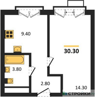Планировка однокомнатной(квартира) площадью 30.3 квадратных метров в “Лесная Коллекция”