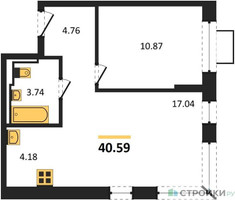 Планировка однокомнатной(квартира) площадью 40.59 квадратных метров в “ЖК Новое Видное”