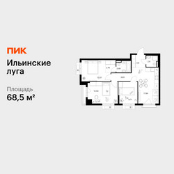 Планировка трехкомнатной(квартира) площадью 68.5 квадратных метров в ЖК “ЖК Ильинские луга”