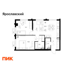 Планировка двухкомнатной(квартира) площадью 62.3 квадратных метров в ЖК “ЖК Ярославский”