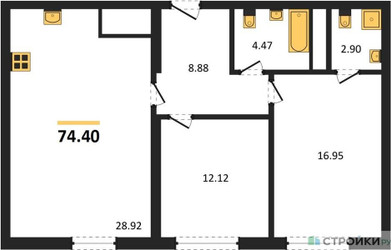 Планировка двухкомнатной(квартира) площадью 74.4 квадратных метров в ЖК “ЖК iLove (АйЛав)”