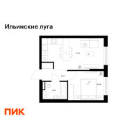 Планировка однокомнатной(квартира) площадью 35.28 квадратных метров в “ЖК Ильинские луга”