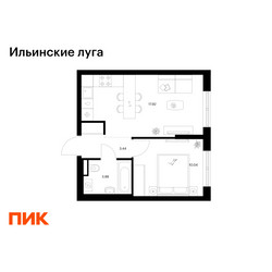 Планировка однокомнатной(квартира) площадью 35.28 квадратных метров в ЖК “ЖК Ильинские луга”