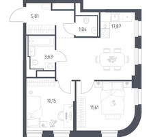 Планировка двухкомнатной(квартира) площадью 50.91 квадратных метров в “ЖК Квартал на воде (Графика на воде)”