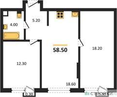 Планировка двухкомнатной(квартира) площадью 58.5 квадратных метров в “ЖК Соколинн Парк”