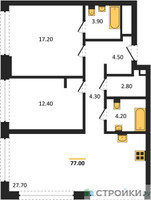 Планировка двухкомнатной(квартира) площадью 77 квадратных метров в “ЖК СТОУН Грэйн”