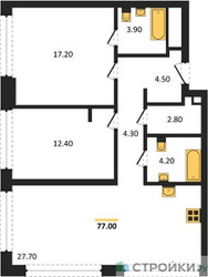 Планировка двухкомнатной(квартира) площадью 77 квадратных метров в ЖК “ЖК СТОУН Грэйн”