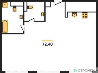 Планировка двухкомнатной(квартира) площадью 72.5 квадратных метров в ЖК “ЖК PRIDE (Прайд)”