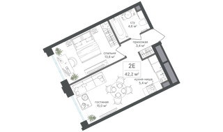 Планировка двухкомнатной(квартира) площадью 42.2 квадратных метров в “ЖК Михалковский”