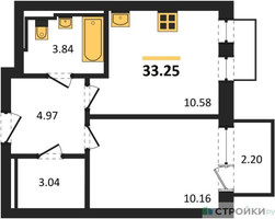 Планировка однокомнатной(квартира) площадью 33.25 квадратных метров в “ЖК Рублевский Квартал”