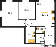 Планировка двухкомнатной(квартира) площадью 61.7 квадратных метров в “ЖК Союз (СВАО)”