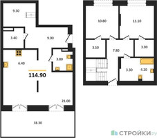 Планировка двухкомнатной(квартира) площадью 114.9 квадратных метров в “ЖК Квартал Метроном”