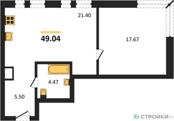 Планировка однокомнатной(апартаменты) площадью 49.04 квадратных метров в ЖК “ЖК EVOPARK Измайлово (Эвопарк Измайлово)”