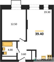 Планировка однокомнатной(квартира) площадью 39.4 квадратных метров в “ЖК Первый Московский”