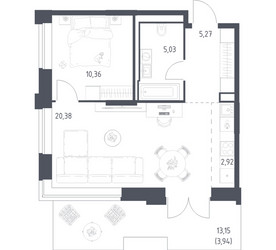 Планировка однокомнатной(квартира) площадью 47.9 квадратных метров в ЖК “ЖК Верейская 41”