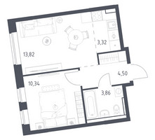 Планировка однокомнатной(квартира) площадью 35.84 квадратных метров в “ЖК Подольские кварталы”