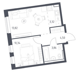 Планировка однокомнатной(квартира) площадью 35.84 квадратных метров в ЖК “ЖК Подольские кварталы”