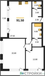 Планировка двухкомнатной(квартира) площадью 91.5 квадратных метров в ЖК “ЖК Дом А”