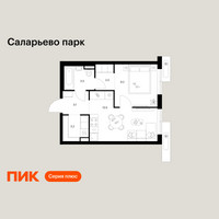 Планировка однокомнатной(квартира) площадью 35 квадратных метров в “ЖК Саларьево парк”
