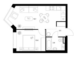 Планировка однокомнатной(квартира) площадью 37.6 квадратных метров в “ЖК Мичуринский Парк”