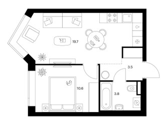 Планировка однокомнатной(квартира) площадью 37.6 квадратных метров в ЖК “ЖК Мичуринский Парк”