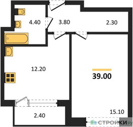 Планировка однокомнатной(квартира) площадью 39 квадратных метров в ЖК “Квартал Филатов луг”