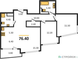 Планировка двухкомнатной(квартира) площадью 76.4 квадратных метров в “ЖК ROTTERDAM (Роттердам)”