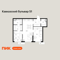 Планировка двухкомнатной(квартира) площадью 64 квадратных метров в “ЖК Кавказский бульвар 51”
