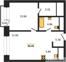 Планировка однокомнатной(квартира) площадью 43.41 квадратных метров в “ЖК LIFE Варшавская”