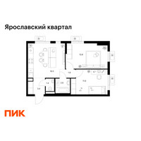 Планировка двухкомнатной(квартира) площадью 51.6 квадратных метров в “Ярославский квартал”