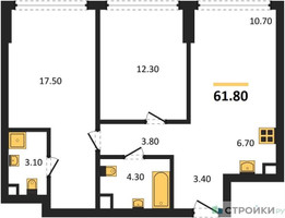 Планировка двухкомнатной(квартира) площадью 61.8 квадратных метров в “ЖК А22”