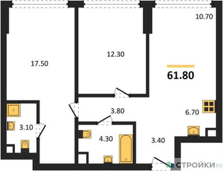 Планировка двухкомнатной(квартира) площадью 61.8 квадратных метров в ЖК “ЖК А22”